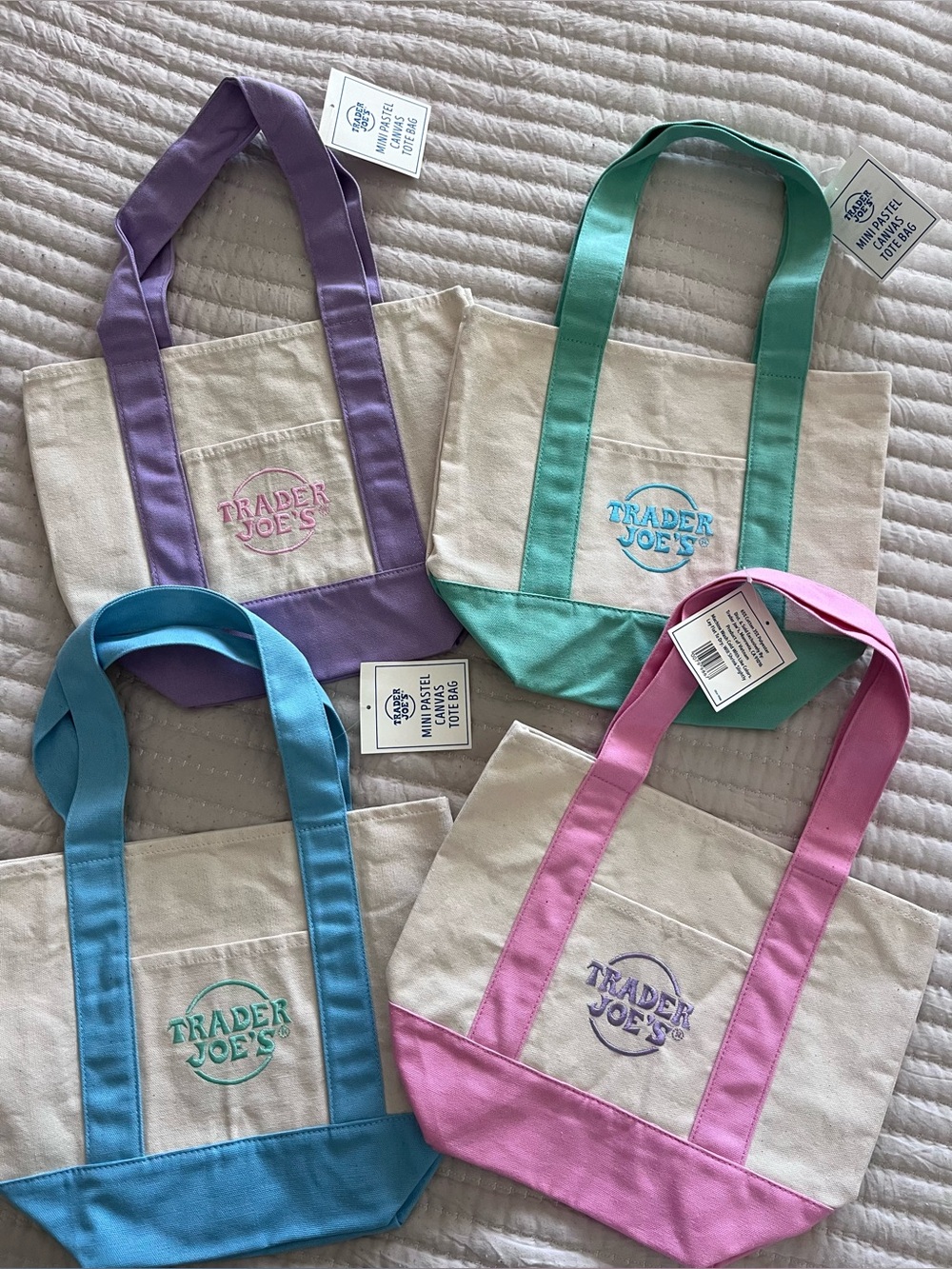 Trader Joe’s set of 4. Mini pastel canvas Tote Bags